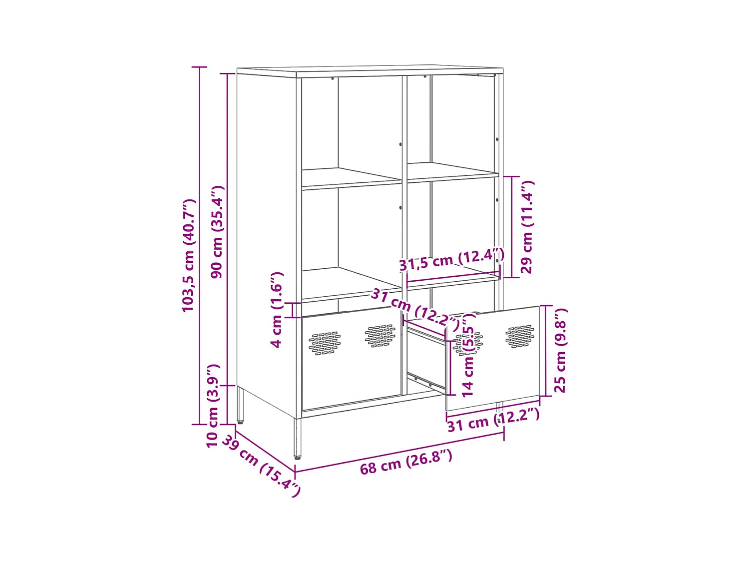 Credenza Nera 68x39x103,5 cm in Acciaio