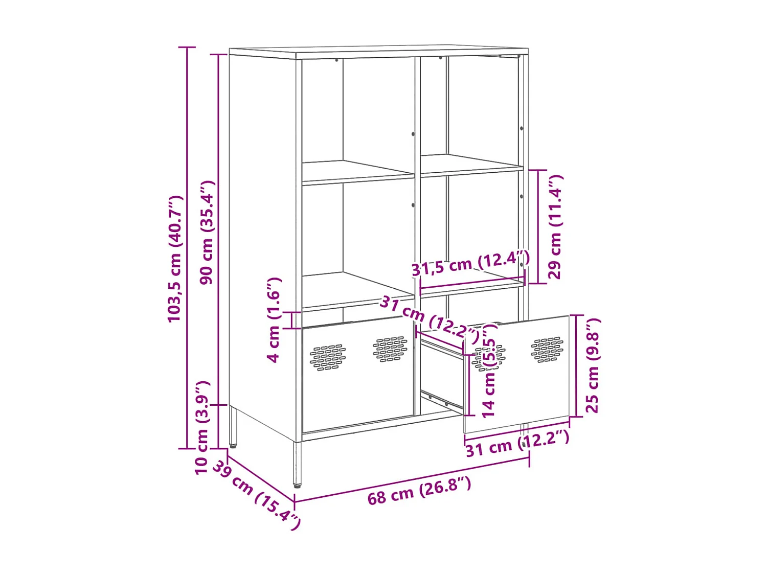 Buffet haut noir 68x39x103,5 cm acier