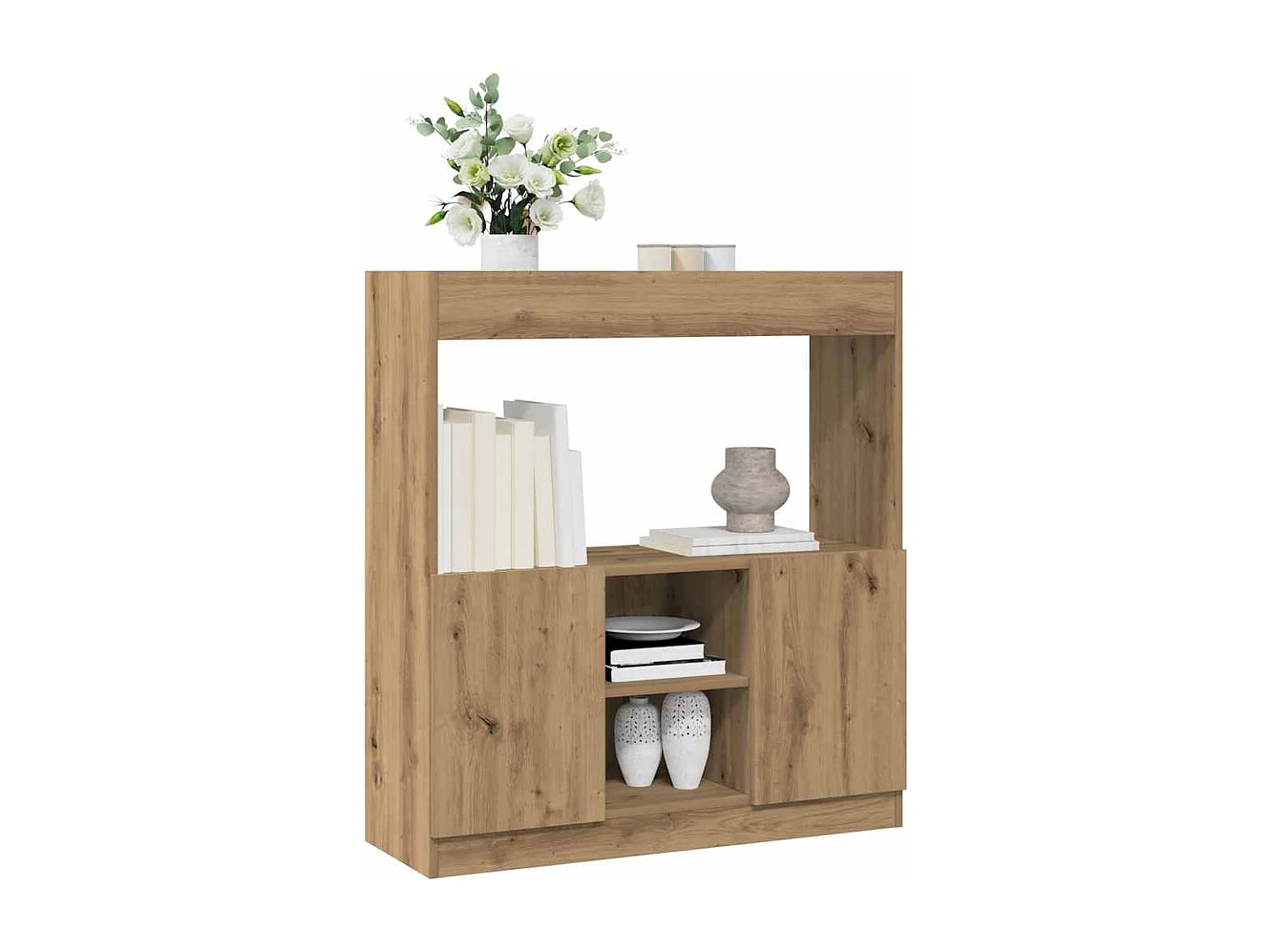 Buffet haut chêne artisanal 92x33x100 cm bois d'ingénierie