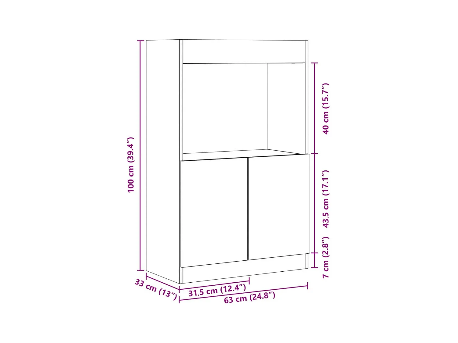 Buffet haut noir 63x33x100 cm bois d'ingénierie