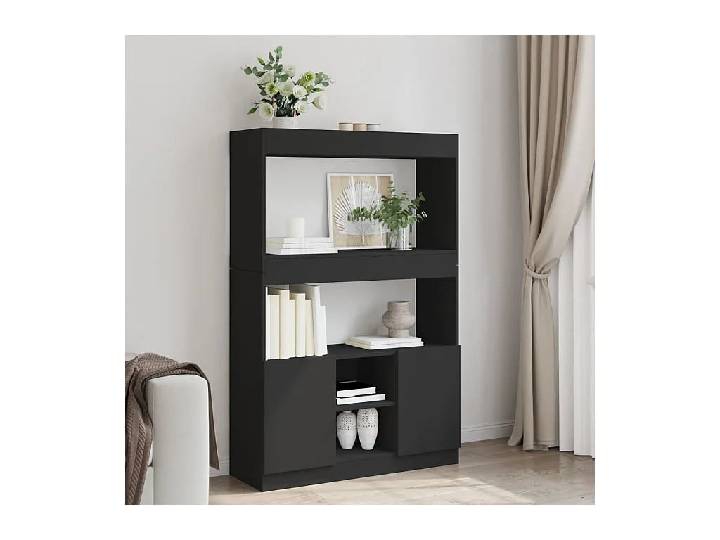 Buffet haut noir 92x33x140 cm bois d'ingénierie