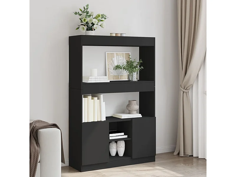 Buffet haut noir 92x33x140 cm bois d'ingénierie