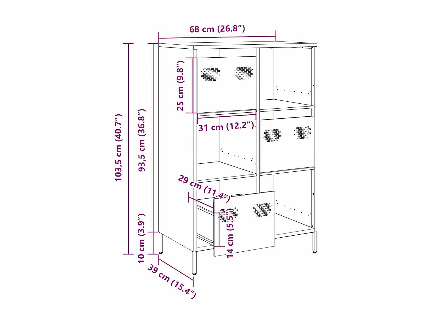 Buffet haut jaune moutarde 68x39x103,5 cm acier
