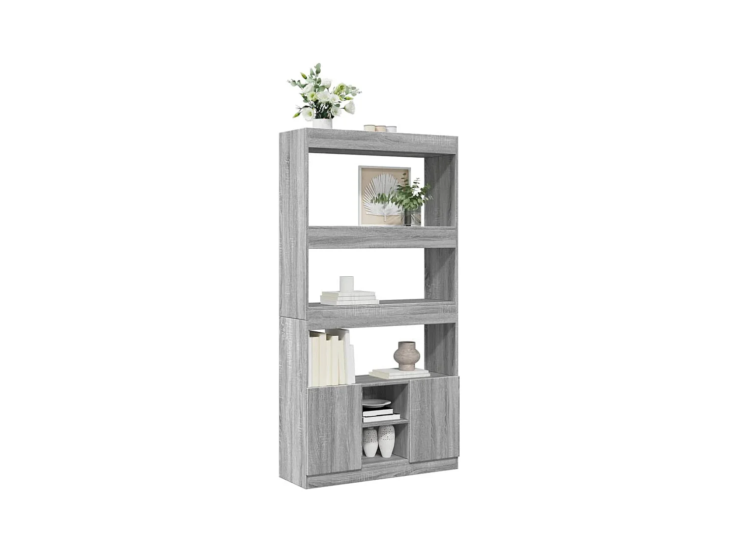 Buffet haut sonoma gris 92x33x180 cm bois d'ingénierie