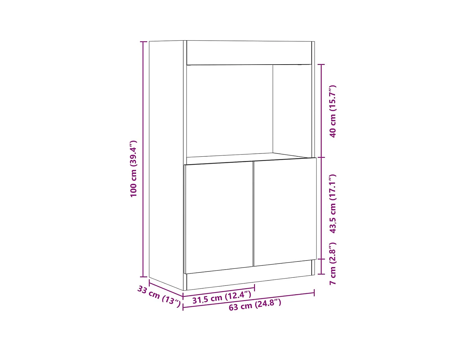 Buffet haut chêne sonoma 63x33x100 cm bois d'ingénierie