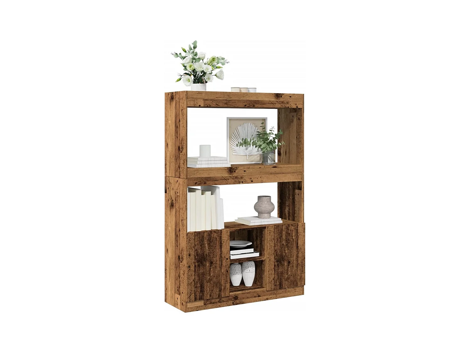 Buffet haut vieux bois 92x33x140 cm bois d'ingénierie