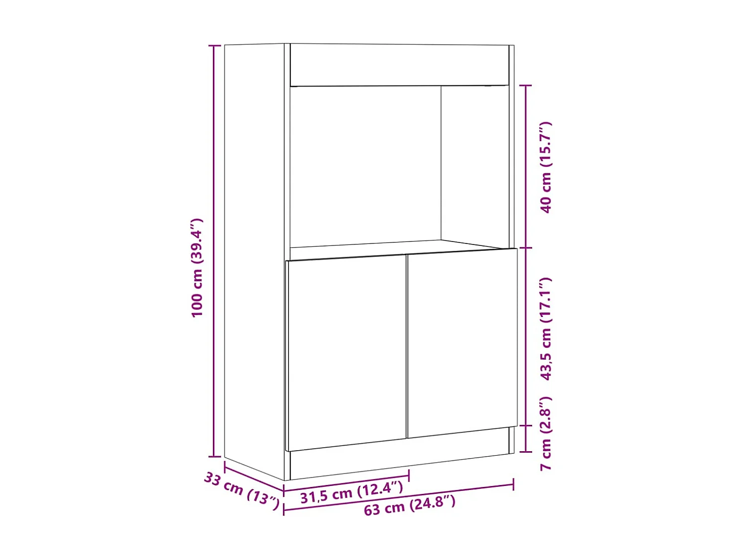 Buffet haut chêne fumé 63x33x100 cm bois d'ingénierie