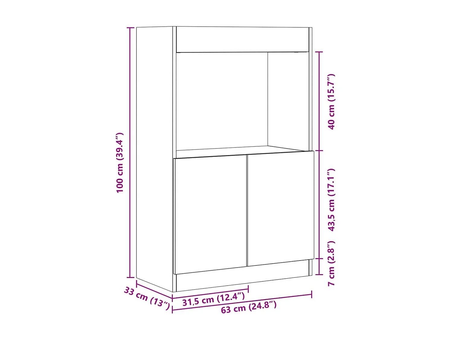 Buffet haut sonoma gris 63x33x100 cm bois d'ingénierie