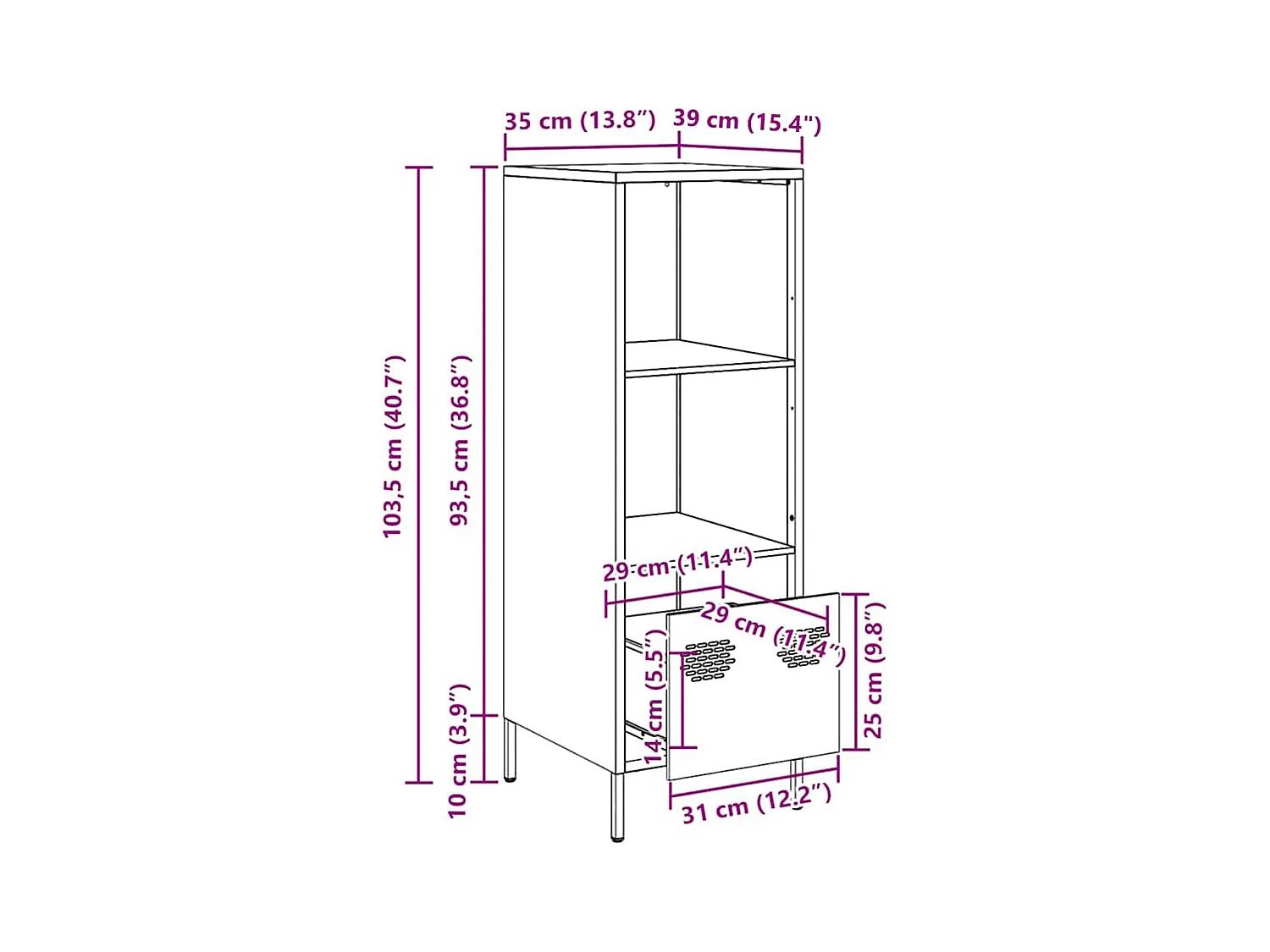 Buffet haut rose 35x39x103,5 cm acier