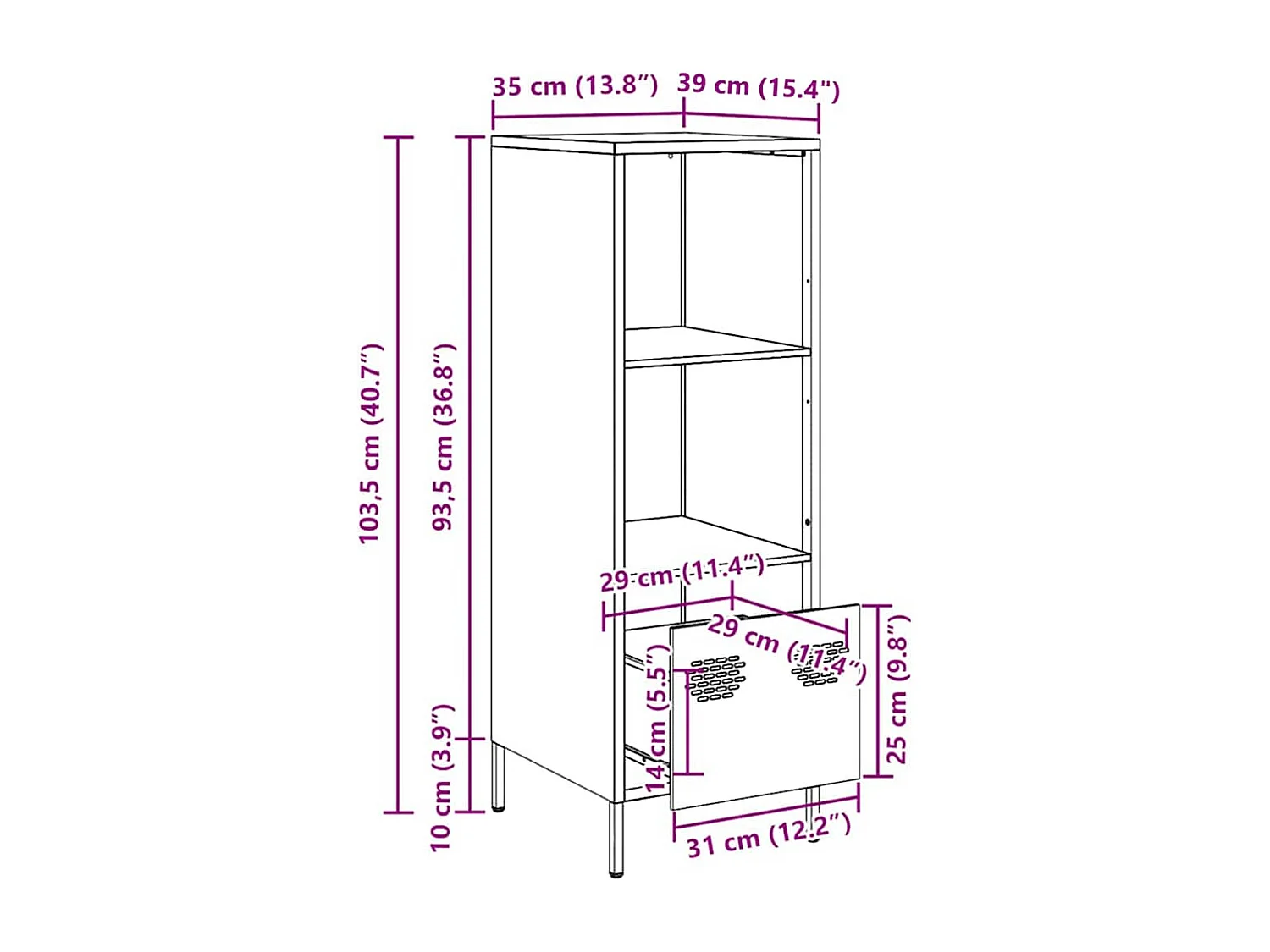 Buffet haut rose 35x39x103,5 cm acier