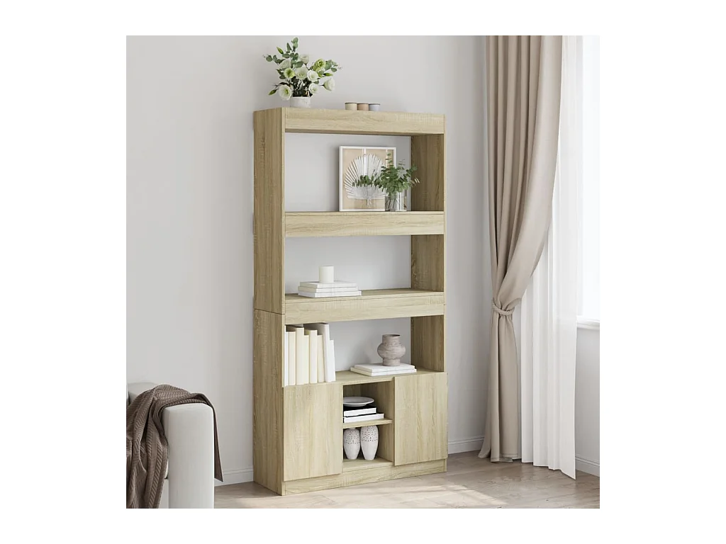 Buffet haut chêne sonoma 92x33x180 cm bois d'ingénierie