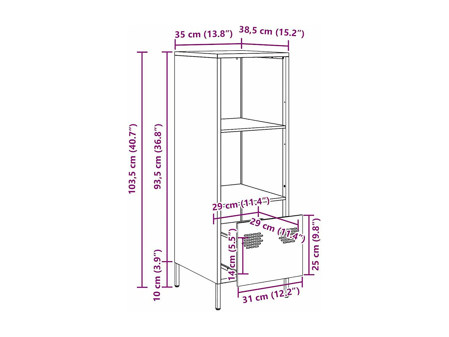 Buffet haut jaune moutarde 35x39x103,5 cm acier