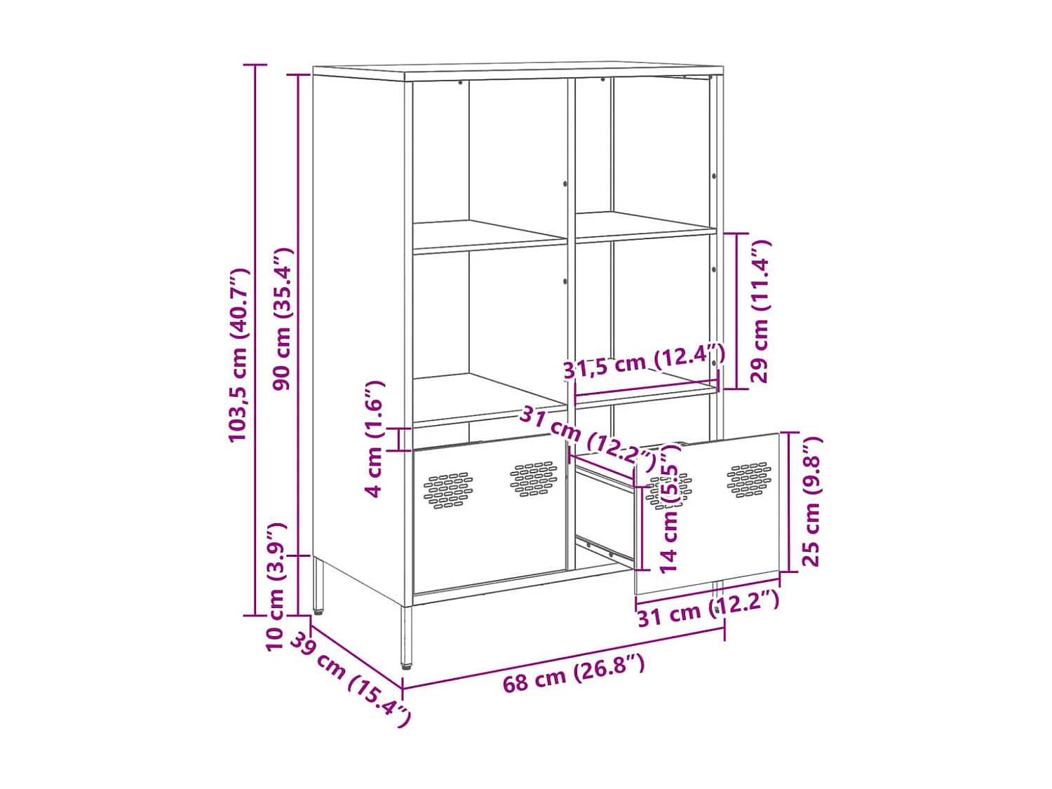 Credenza Antracite 68x39x103,5 cm Acciaio