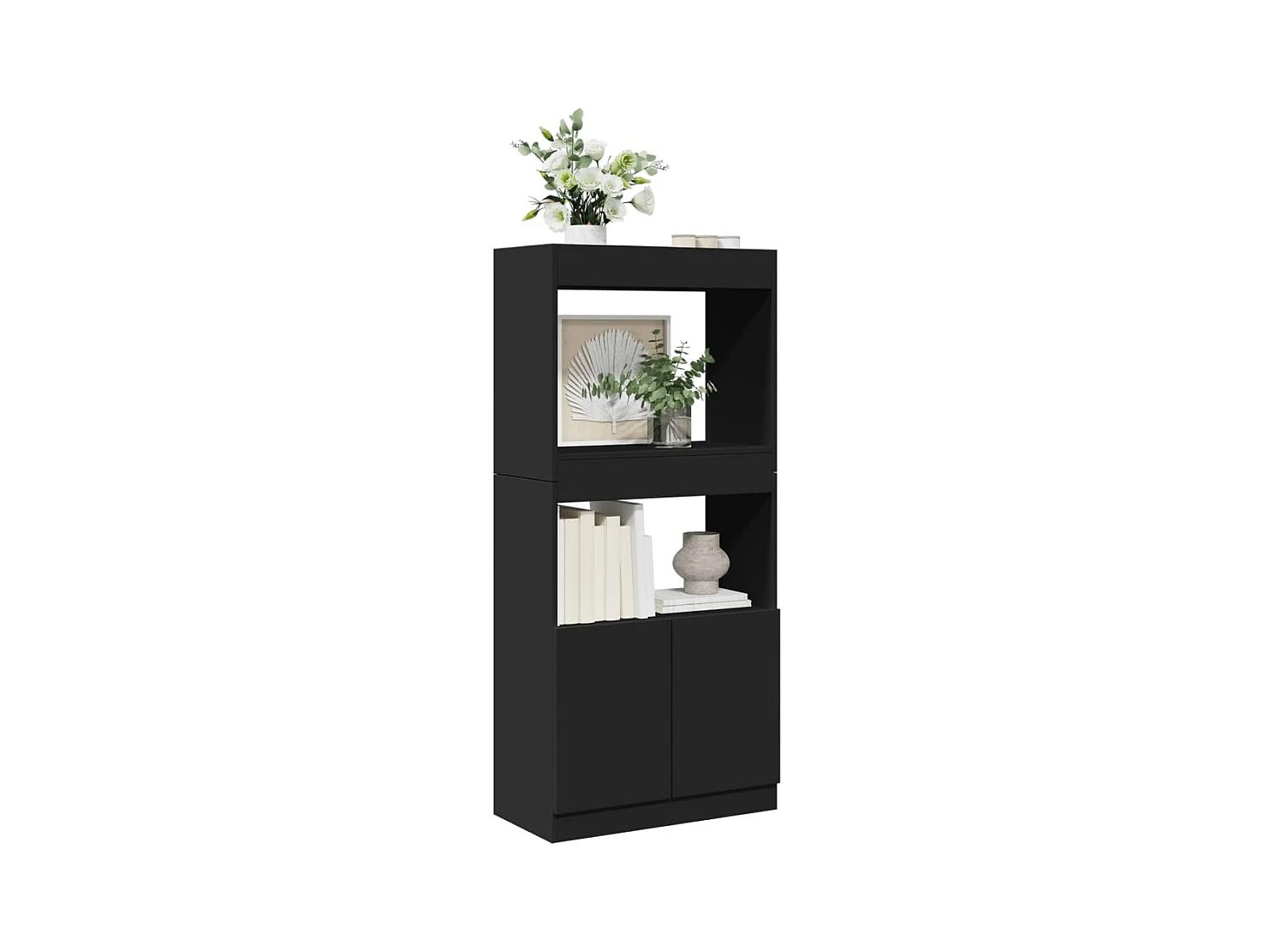 Buffet haut noir 63x33x140 cm bois d'ingénierie
