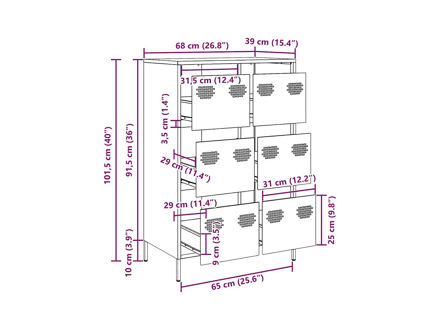 Hoge kast 68x39x101,5 cm staal antracietkleurig
