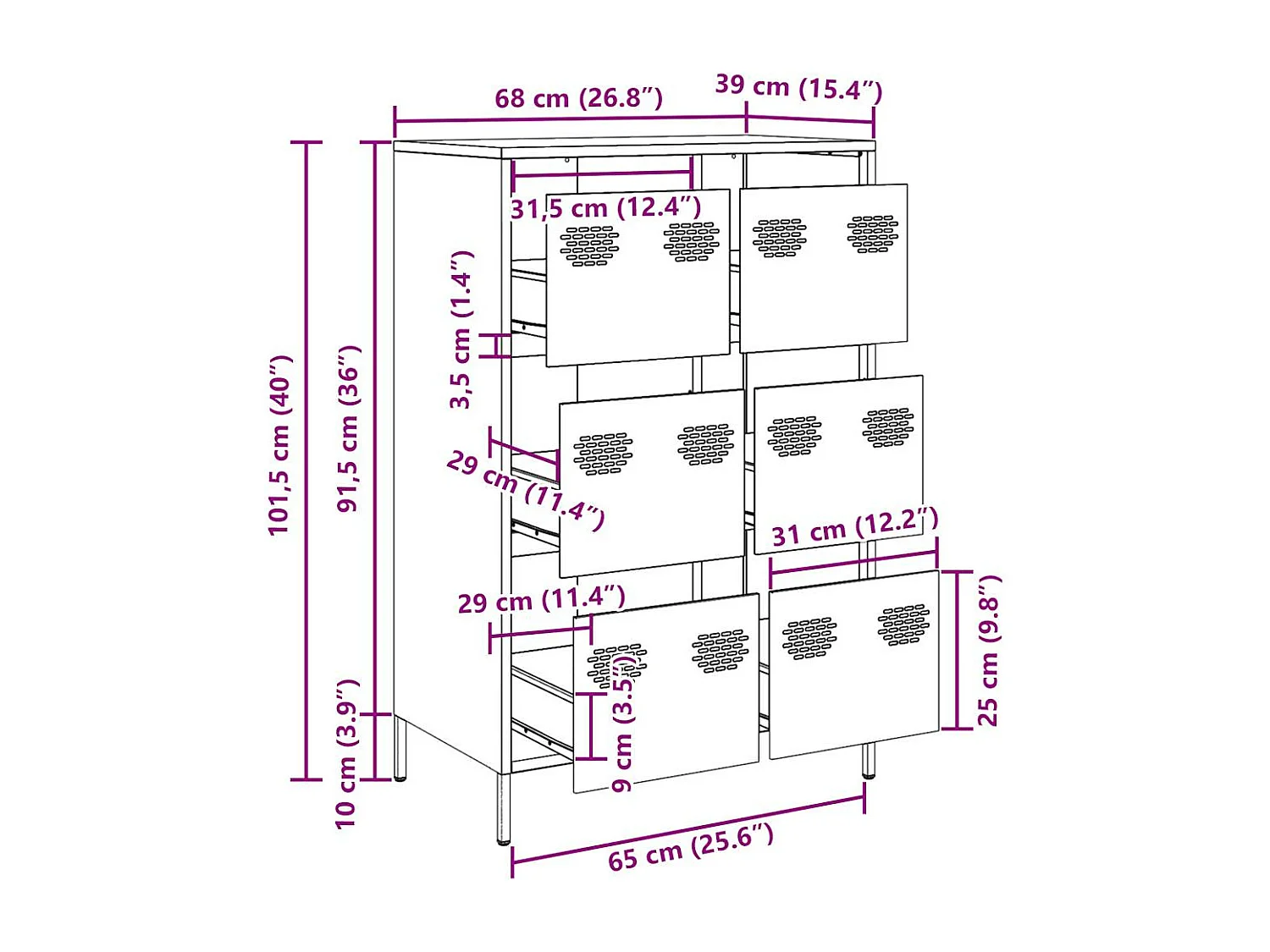 Hoge kast 68x39x101,5 cm staal antracietkleurig