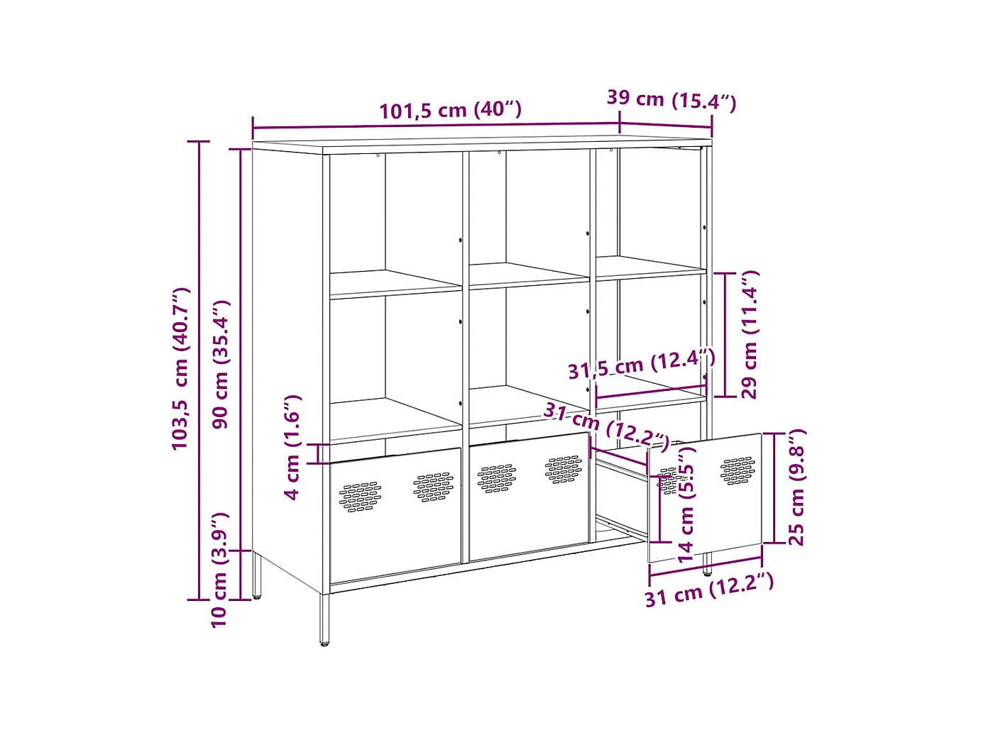 Buffet haut blanc 101,5x39x103,5 cm acier