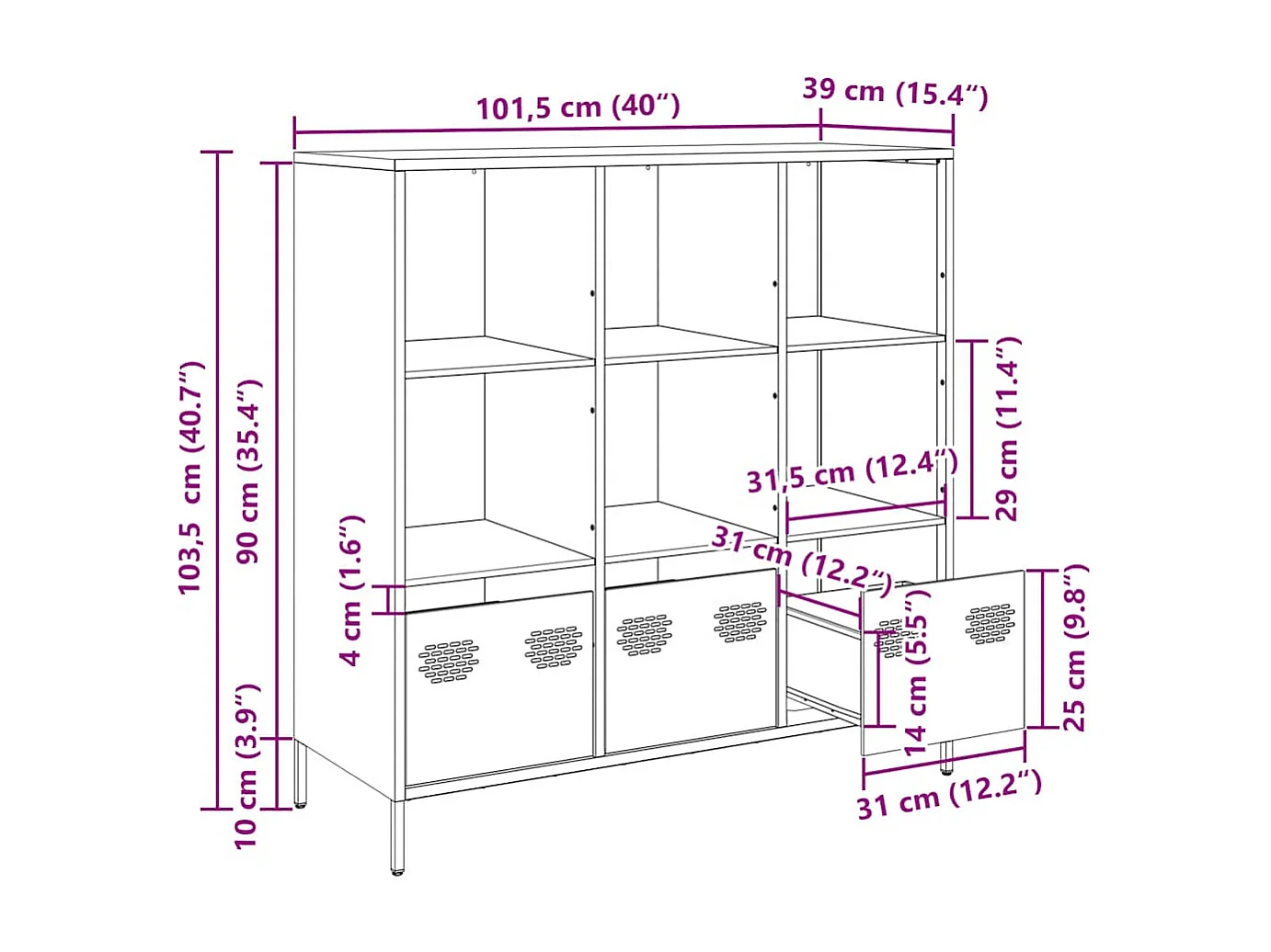Buffet haut blanc 101,5x39x103,5 cm acier