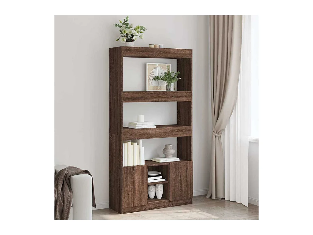 Buffet haut chêne marron 92x33x180 cm bois d'ingénierie