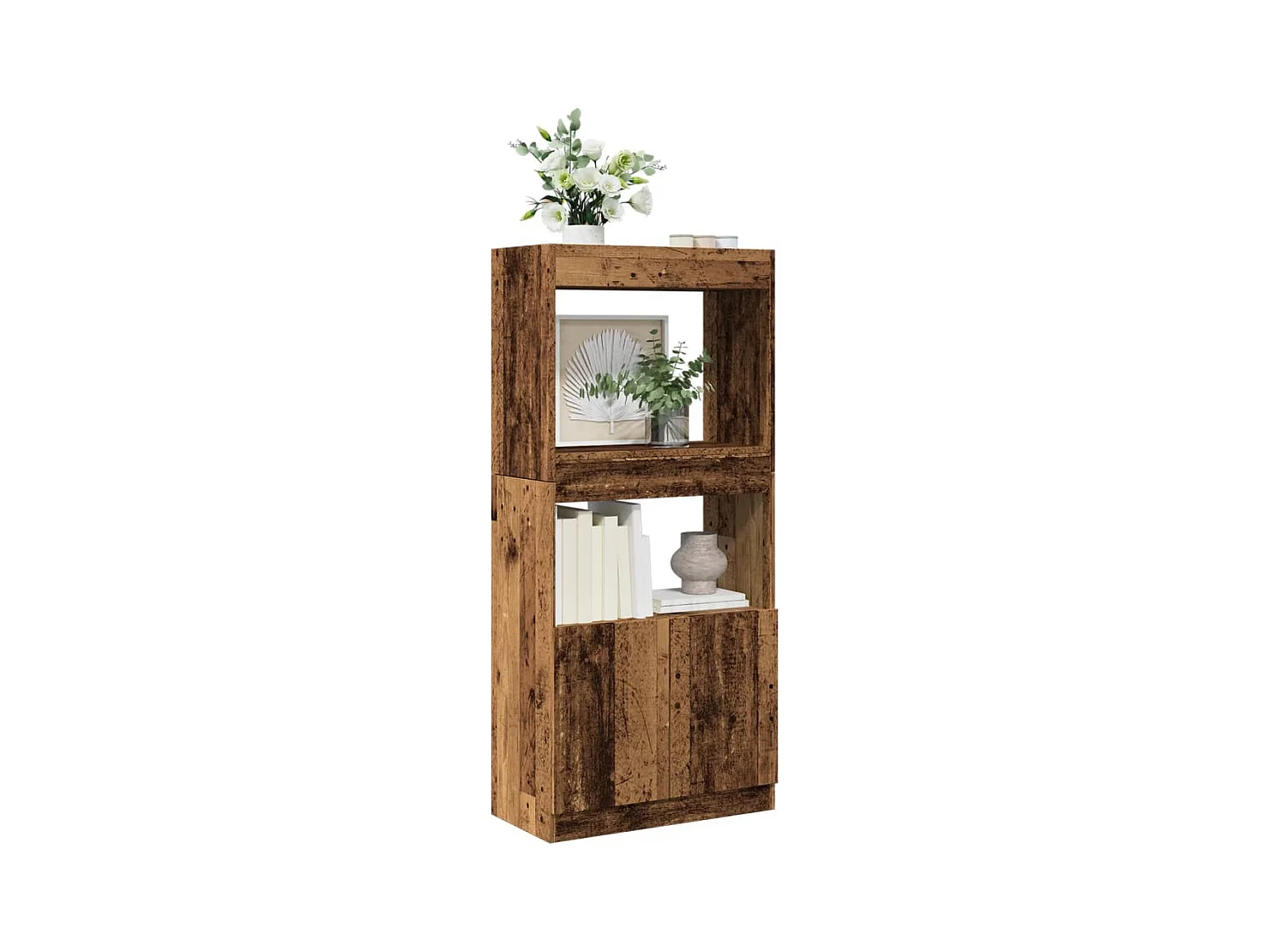 Buffet haut vieux bois 63x33x140 cm bois d'ingénierie