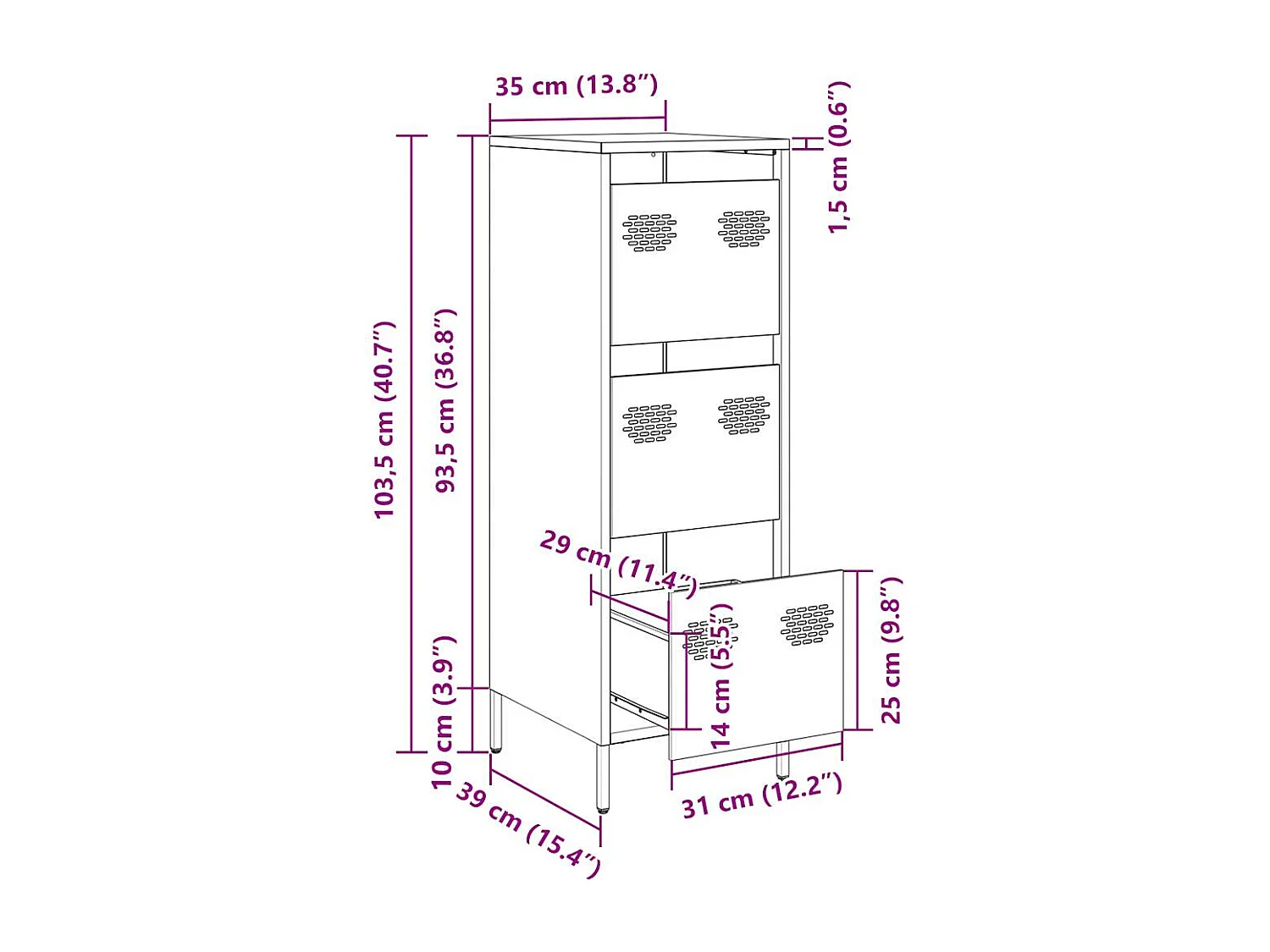 Hoge kast 39x35x103,5 cm staal antracietkleurig