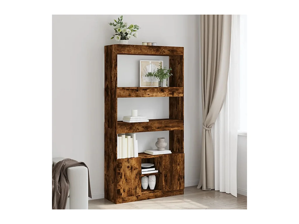 Buffet haut chêne fumé 92x33x180 cm bois d'ingénierie