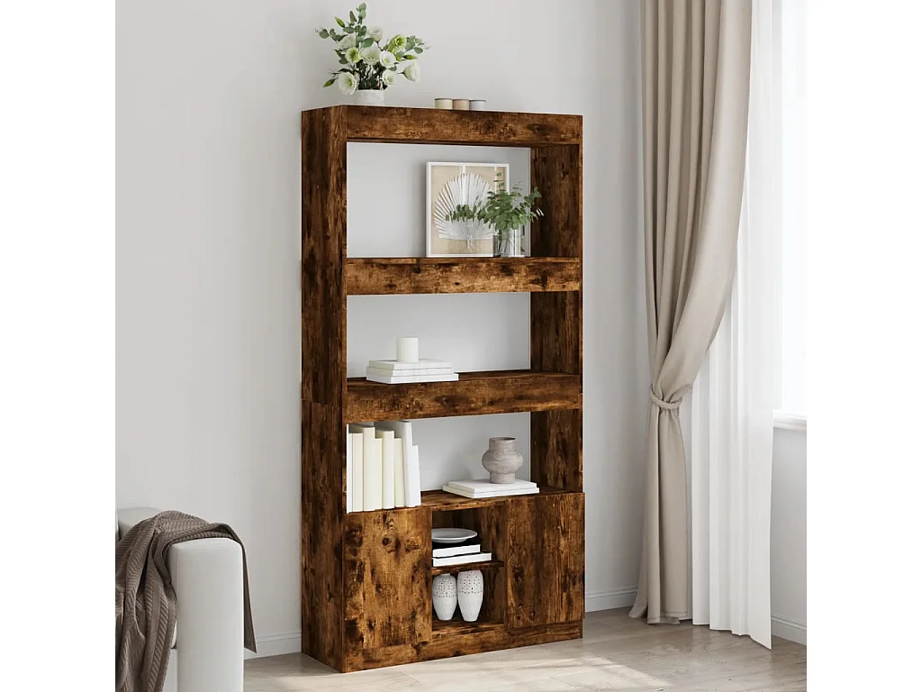 Buffet haut chêne fumé 92x33x180 cm bois d'ingénierie