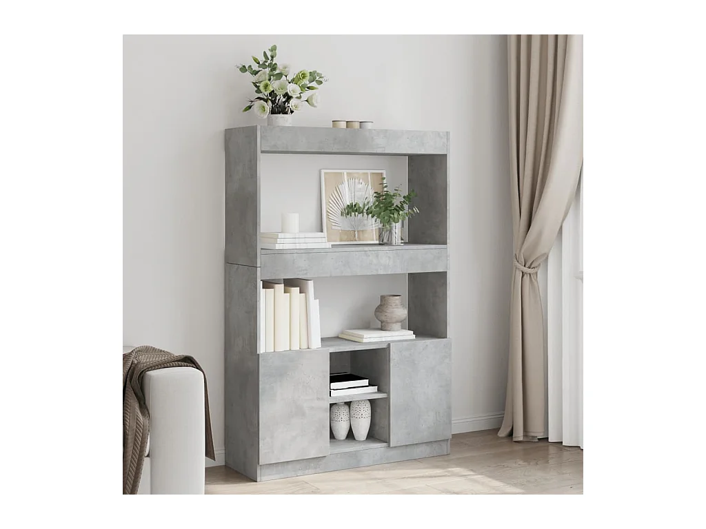 Buffet haut gris béton 92x33x140 cm bois d'ingénierie
