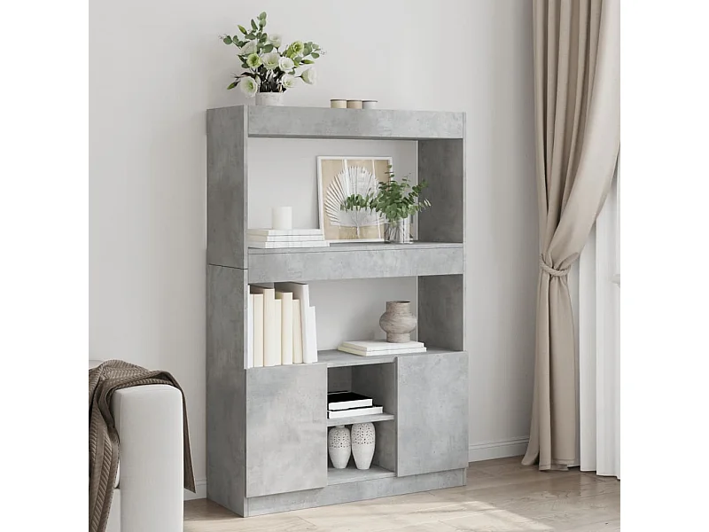 Buffet haut gris béton 92x33x140 cm bois d'ingénierie