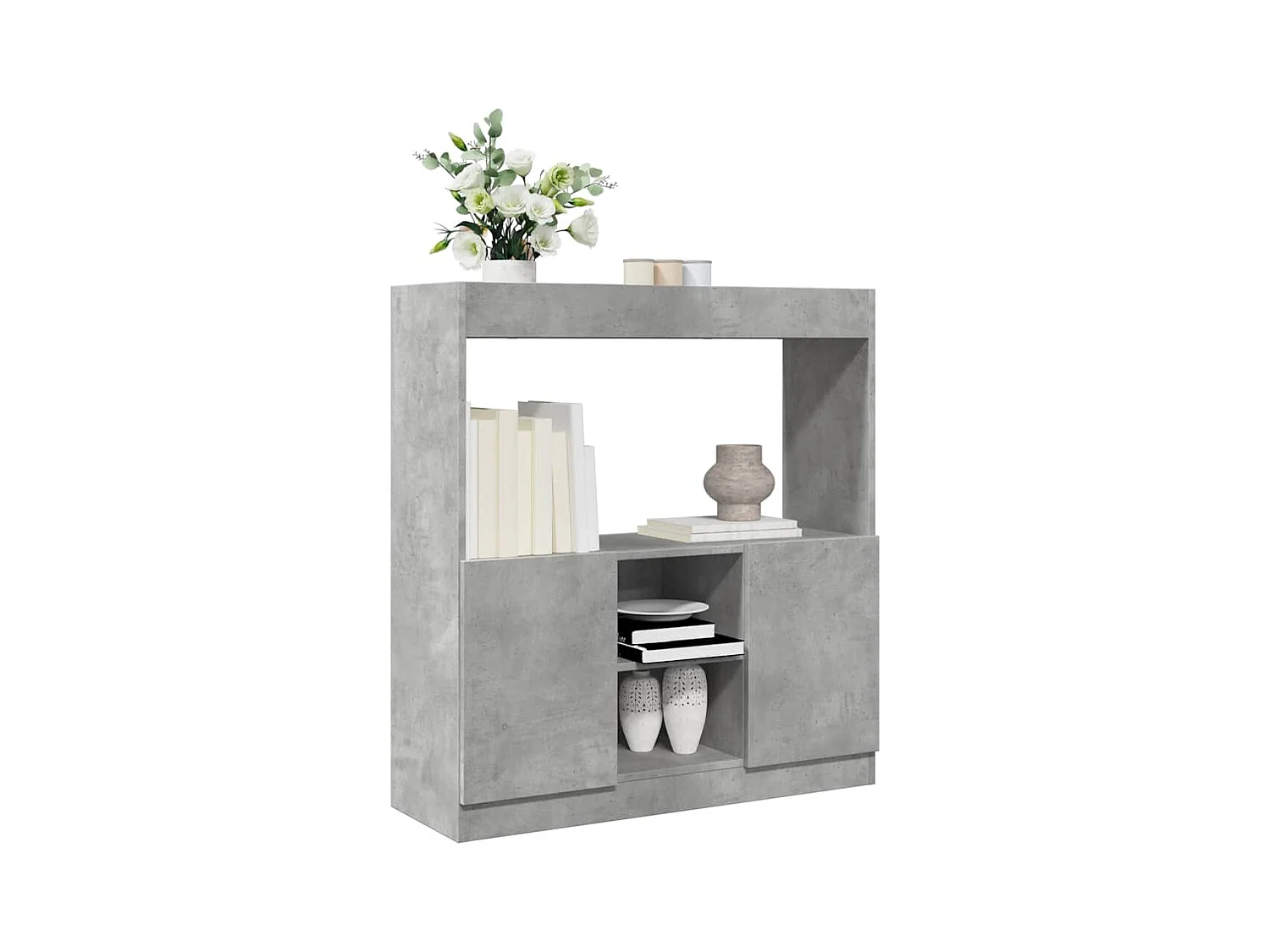 Buffet haut gris béton 92x33x100 cm bois d'ingénierie