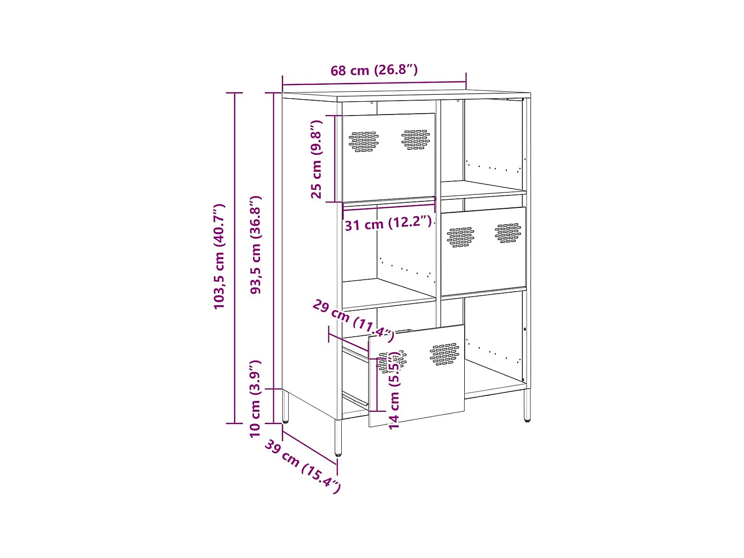 Aparador de acero rosa 68x39x103,5 cm