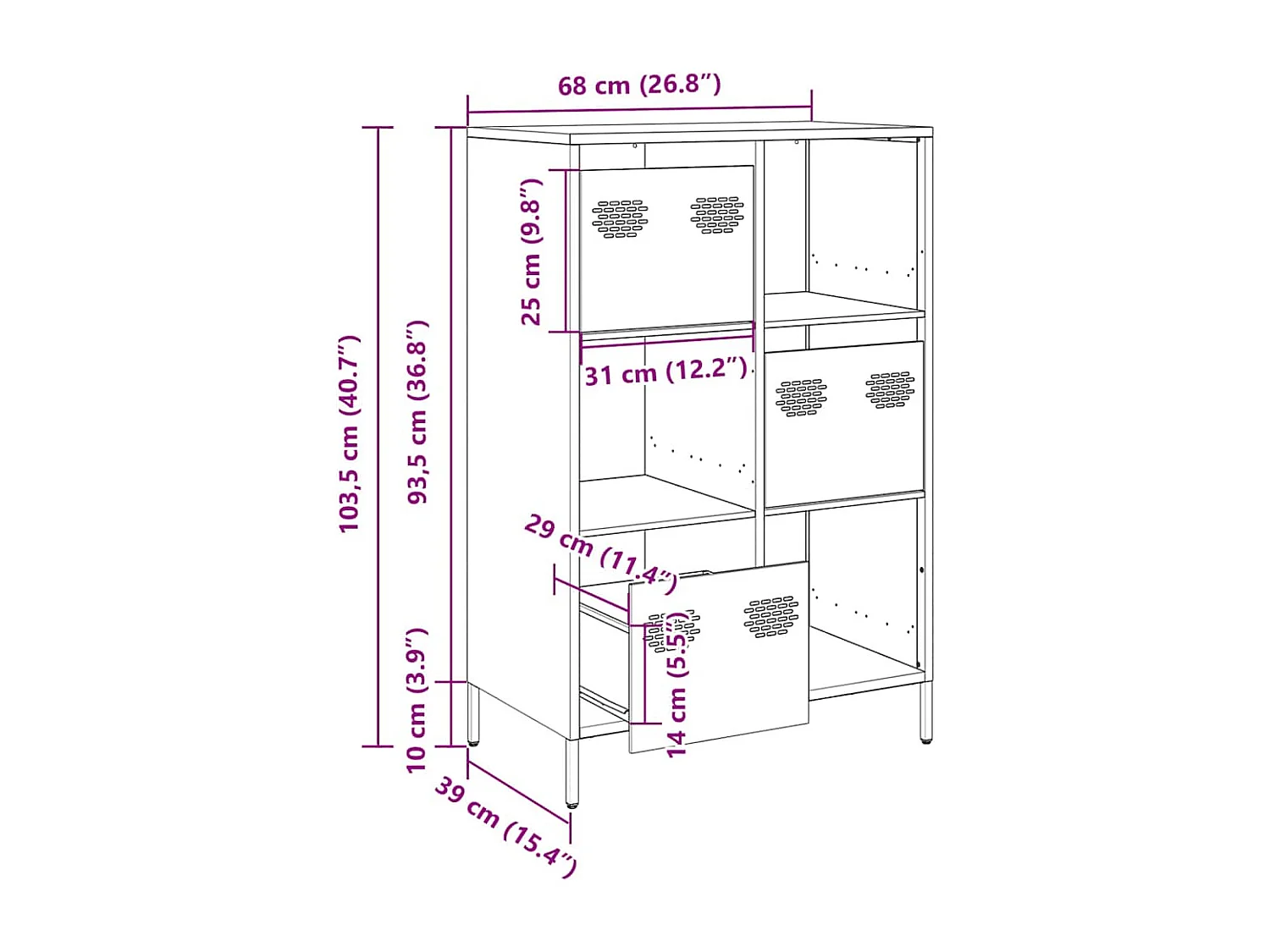Buffet haut rose 68x39x103,5 cm acier
