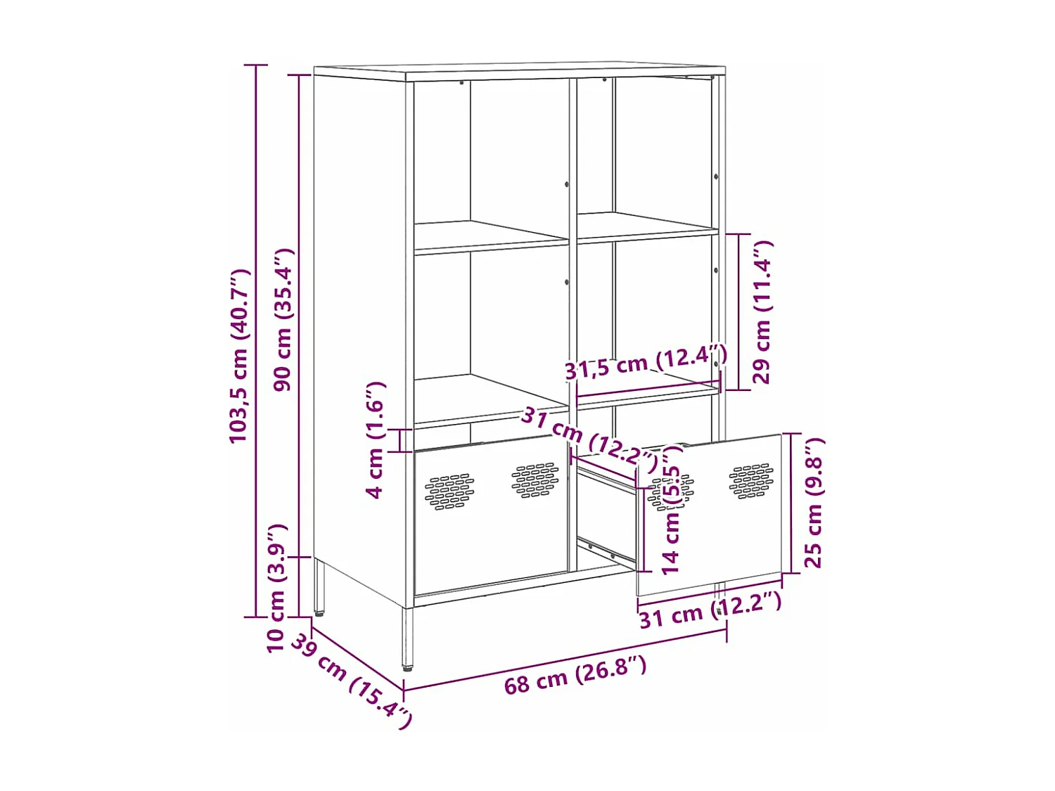 Buffet haut blanc 68x39x103,5 cm acier