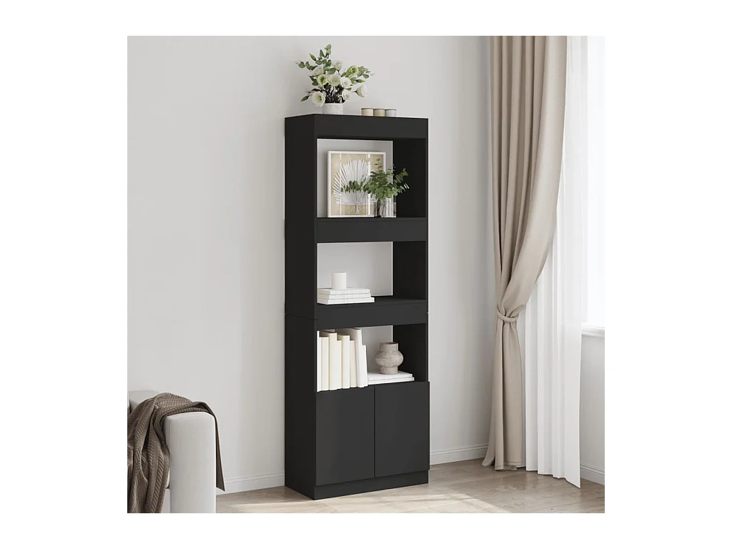 Buffet haut 63x33x180 cm noir bois d'ingénierie