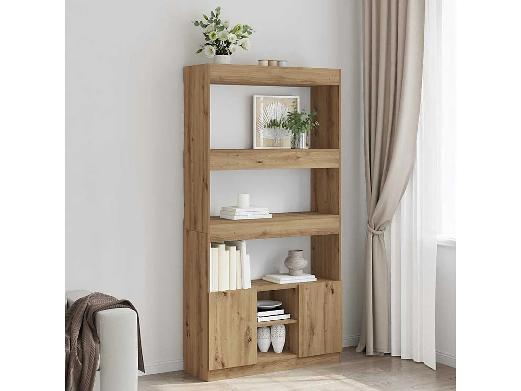 Hoge kast 92x33x180 cm bewerkt hout artisanaal eikenkleurig