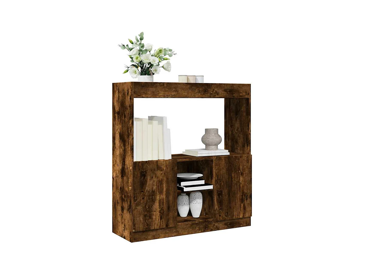 Buffet haut chêne fumé 92x33x100 cm bois d'ingénierie