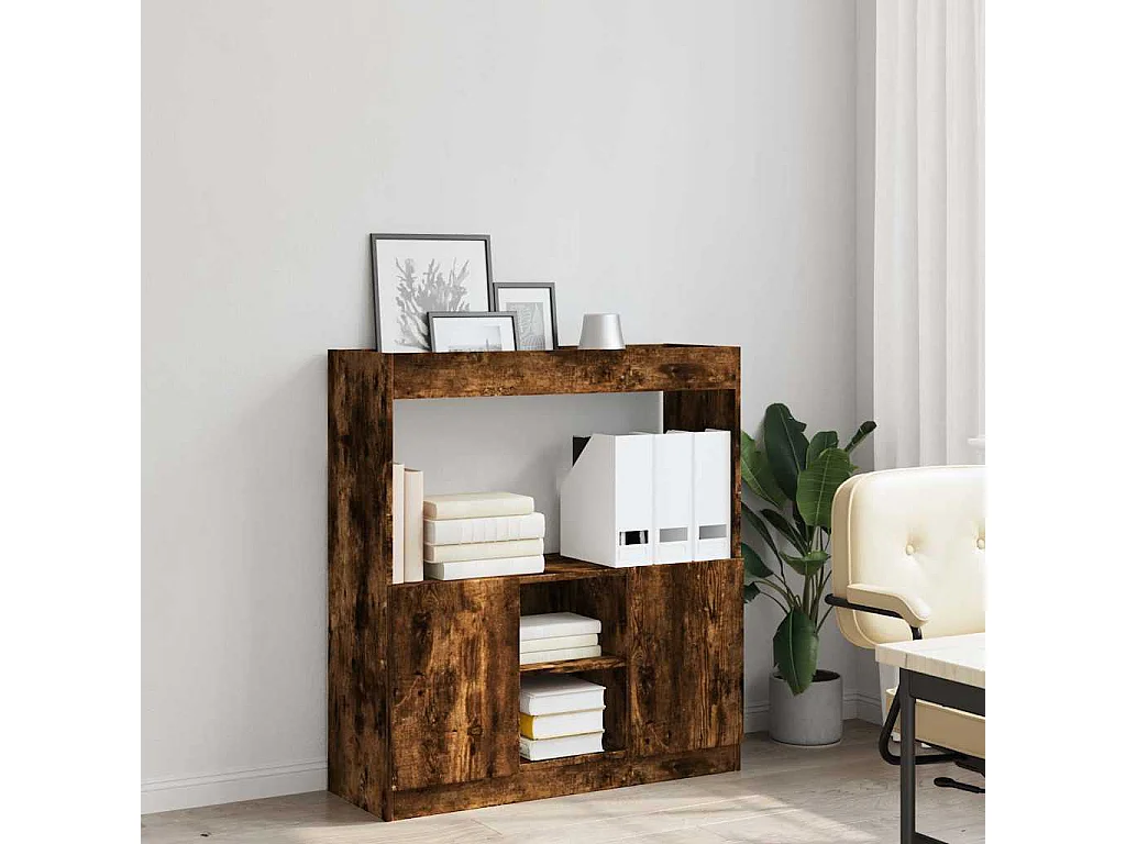 Buffet haut chêne fumé 92x33x100 cm bois d'ingénierie