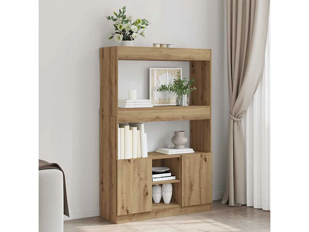 Buffet haut chêne artisanal 92x33x140 cm bois d'ingénierie