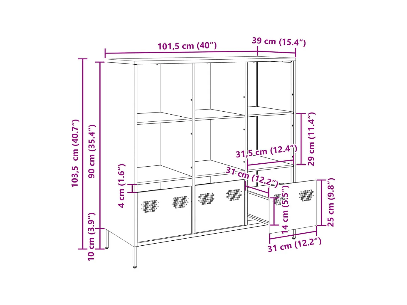 Aparador alto 101,5x39x103,5 cm aço antracite
