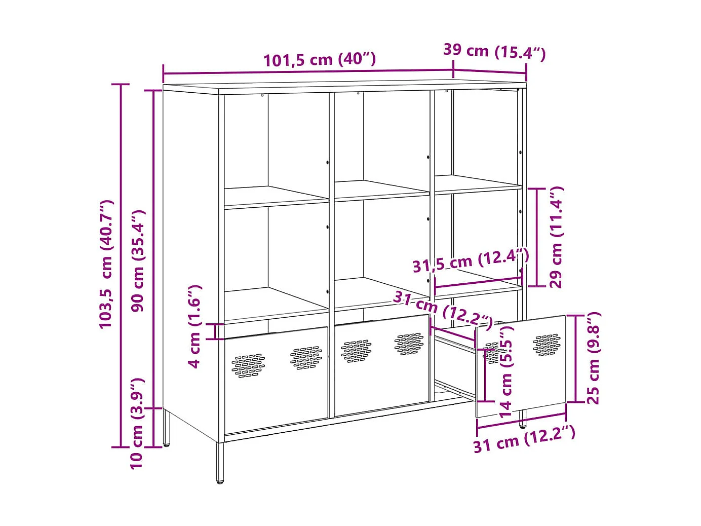 Buffet haut anthracite 101,5x39x103,5 cm acier