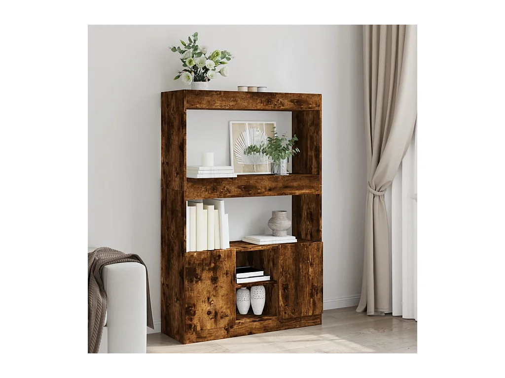 Buffet haut chêne fumé 92x33x140 cm bois d'ingénierie