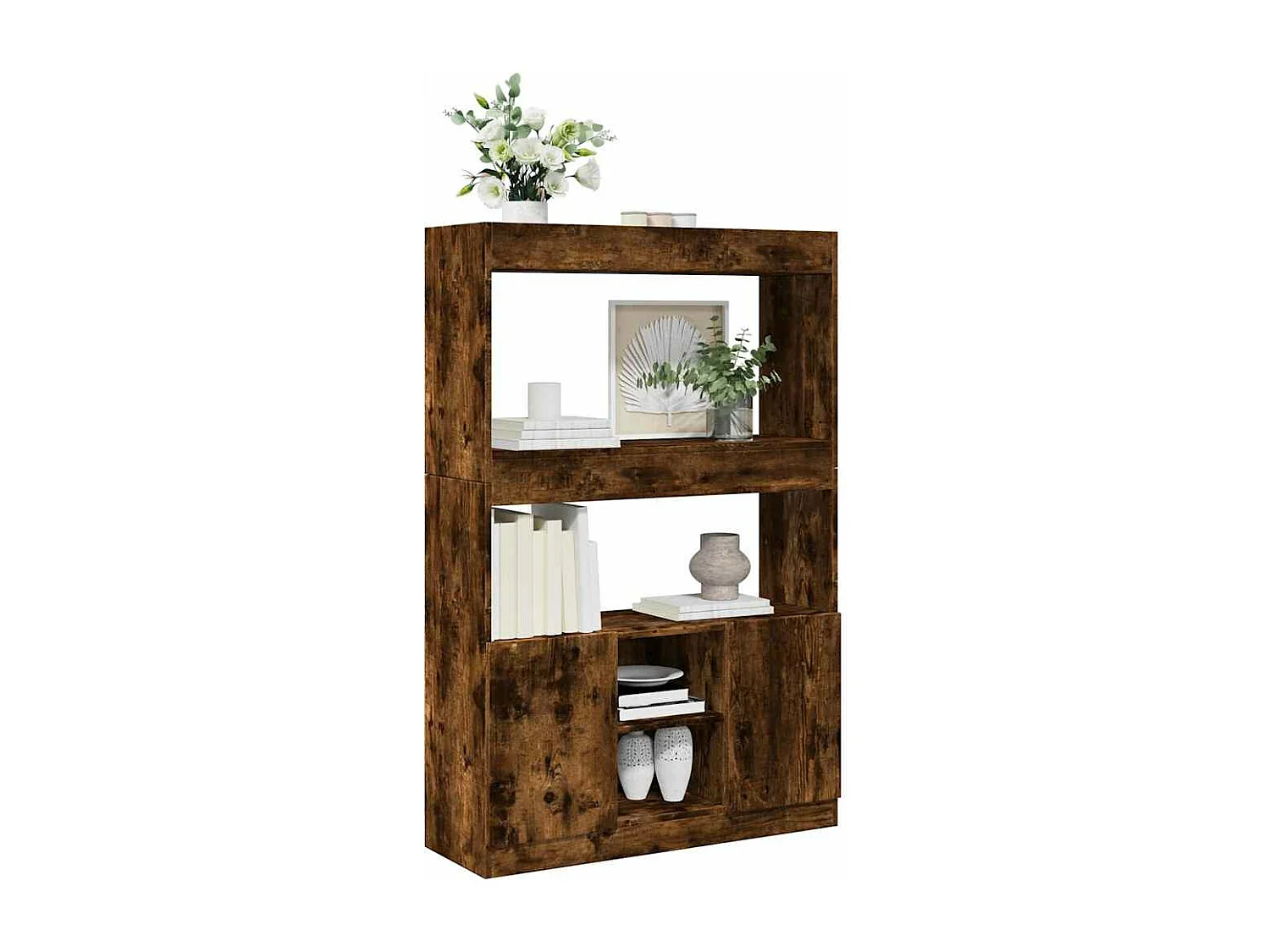 Buffet haut chêne fumé 92x33x140 cm bois d'ingénierie