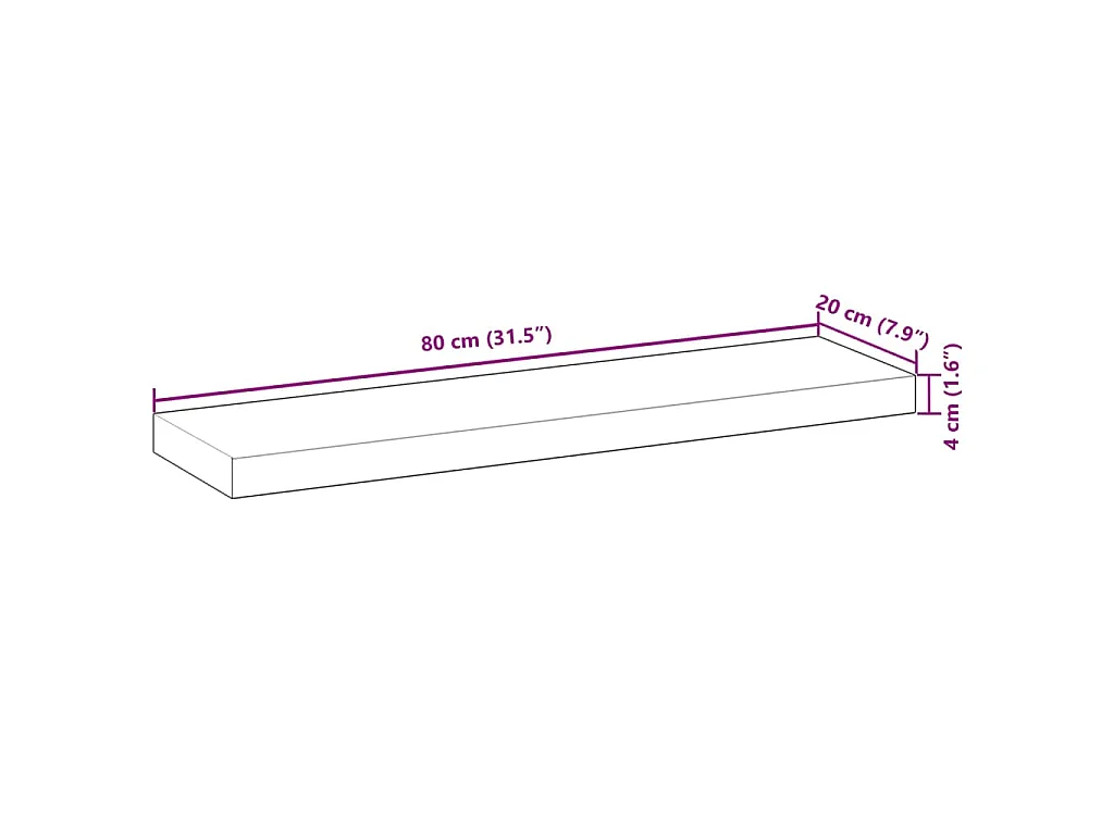 Étagères flottantes 2 pcs 80x20x4 cm acacia massif à l'huile