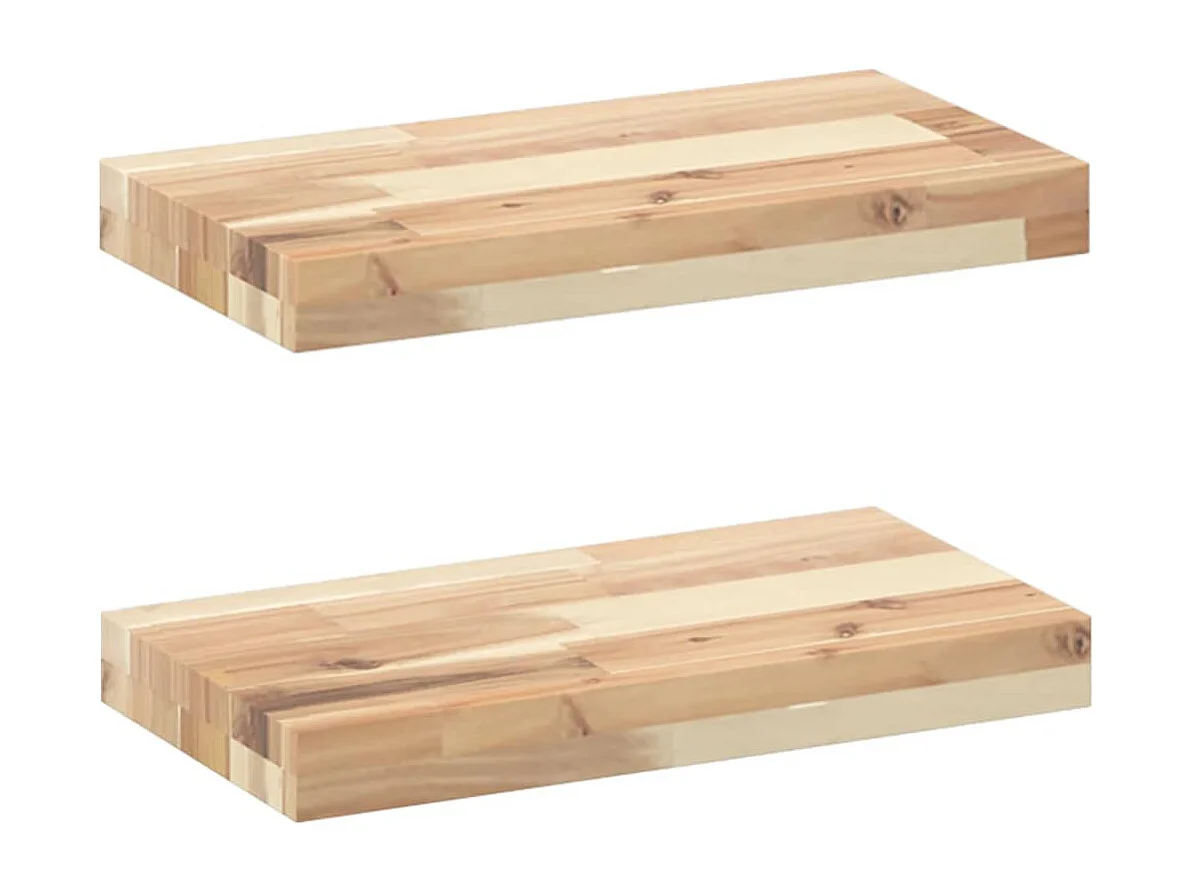 Wandschappen 2 st zwevend 40x20x4 cm onbehandeld acaciahout