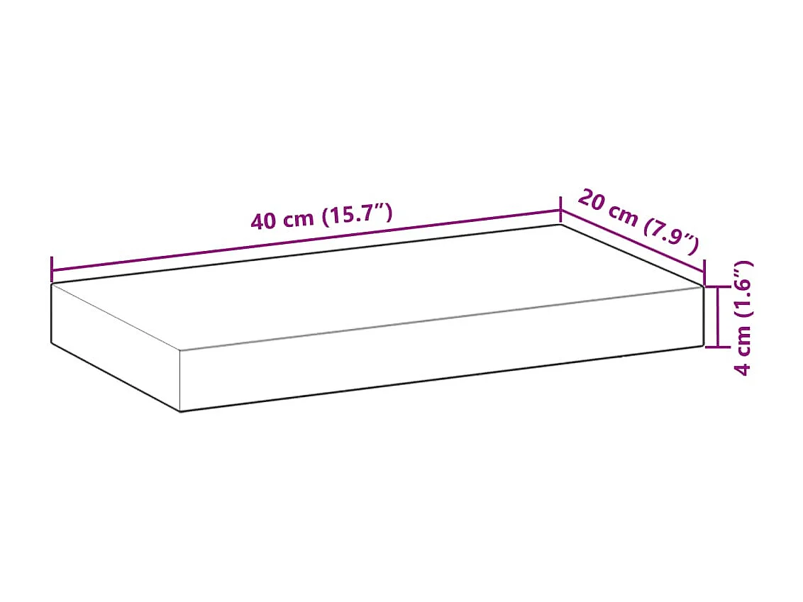 Wandschappen 2 st zwevend 40x20x4 cm onbehandeld acaciahout