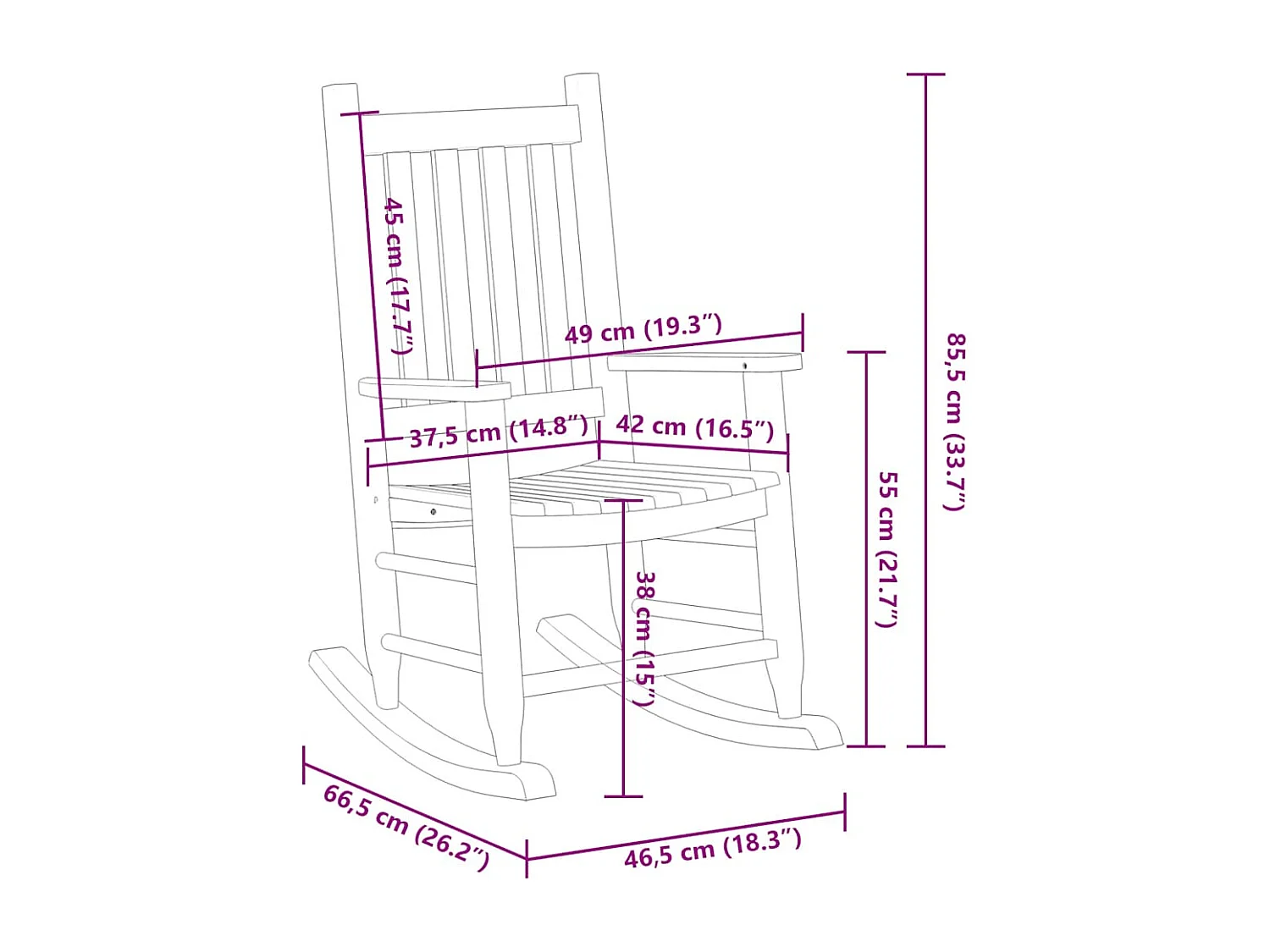 Chaise à bascule enfants noir bois de peuplier massif