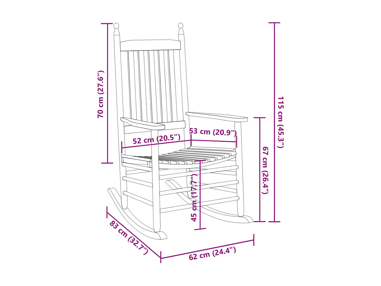 Cadeira de baloiço com mesa dobrável álamo maciço preto