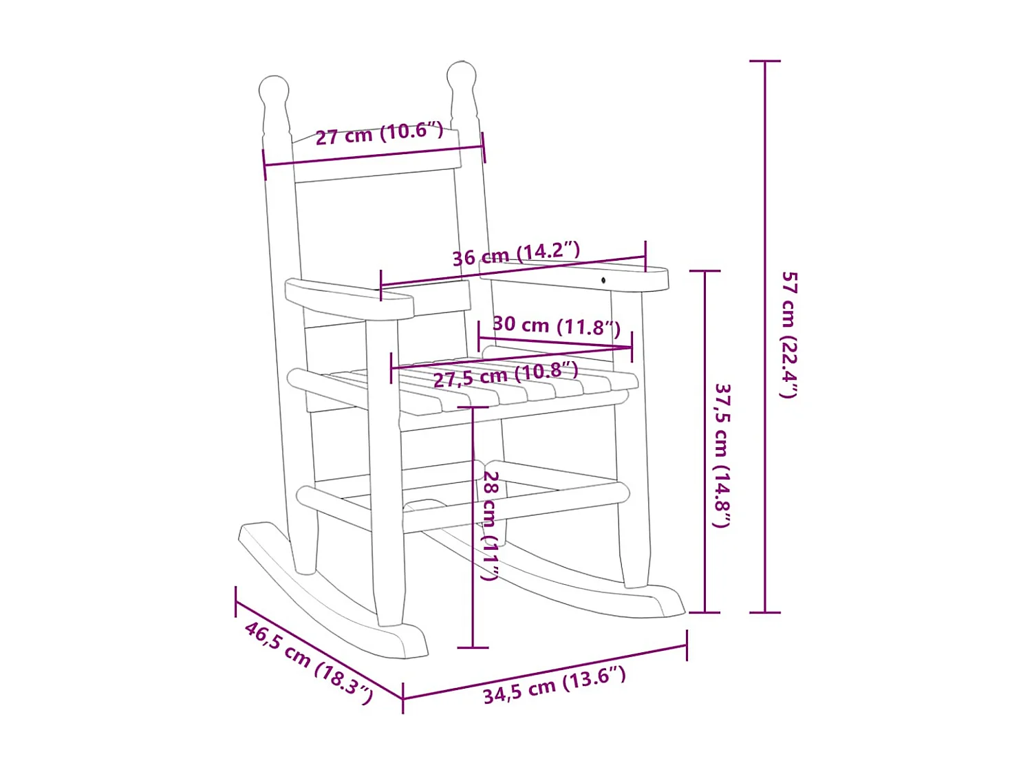 Chaise à bascule enfants blanc bois de peuplier massif