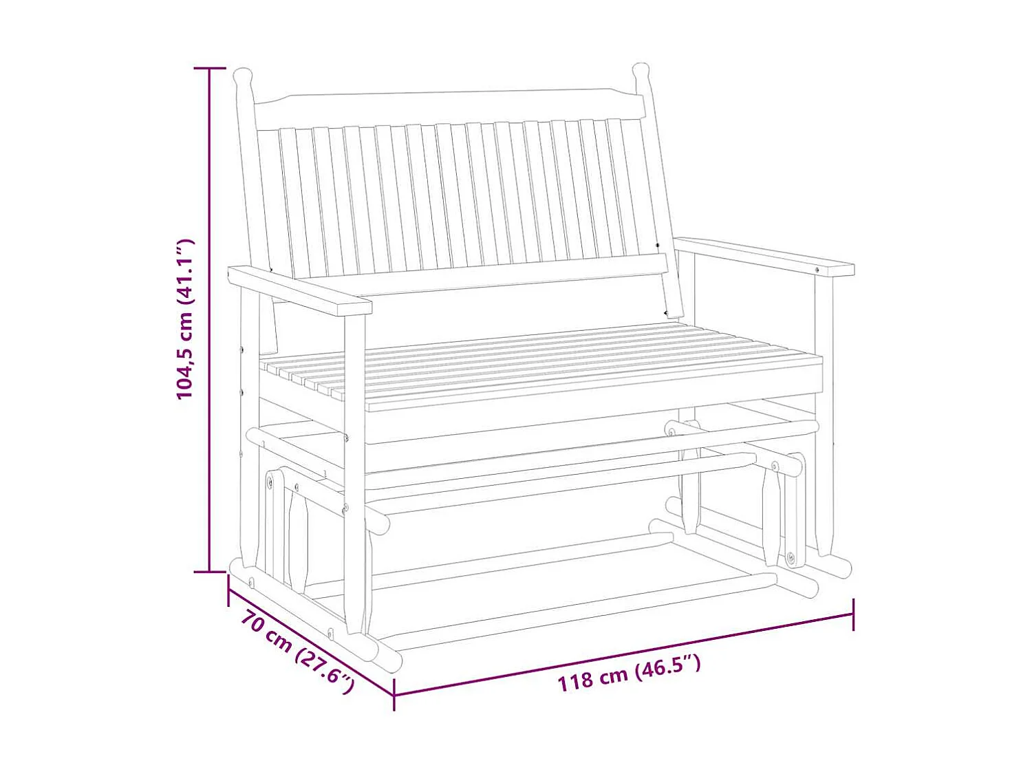 Banc balancelle blanc 118x70x104,5 cm bois massif de peuplier