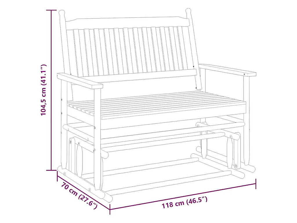 Schaukelbank Weiß 118x70x104,5 cm Massivholz Pappel